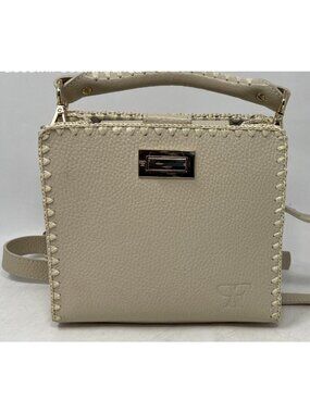 FRP Collection Womens Sylvia Beige Leather Bottom Studs Crossbody Handbag